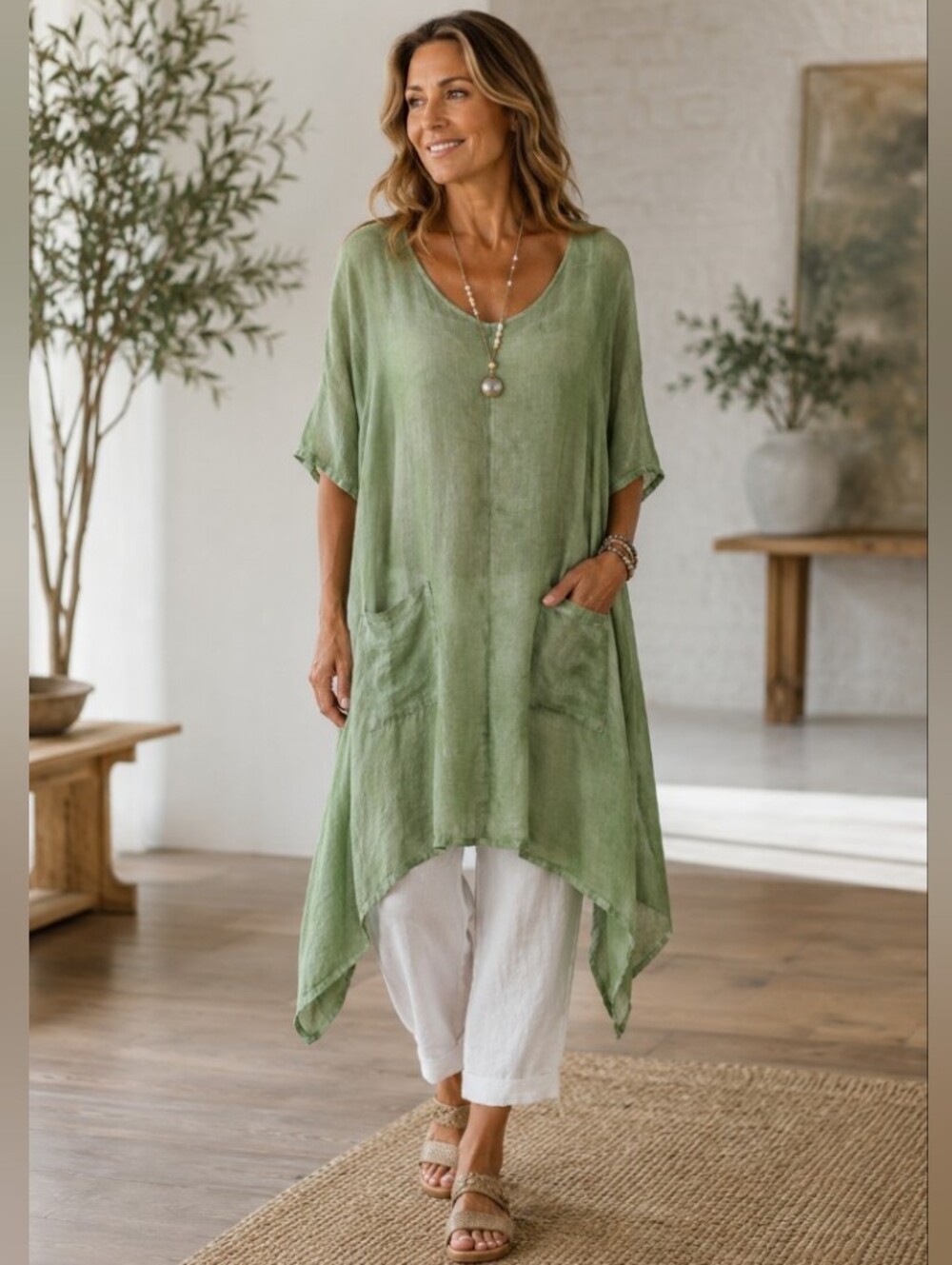 Steel pony tunic. Sheer linen. Hand dyed.